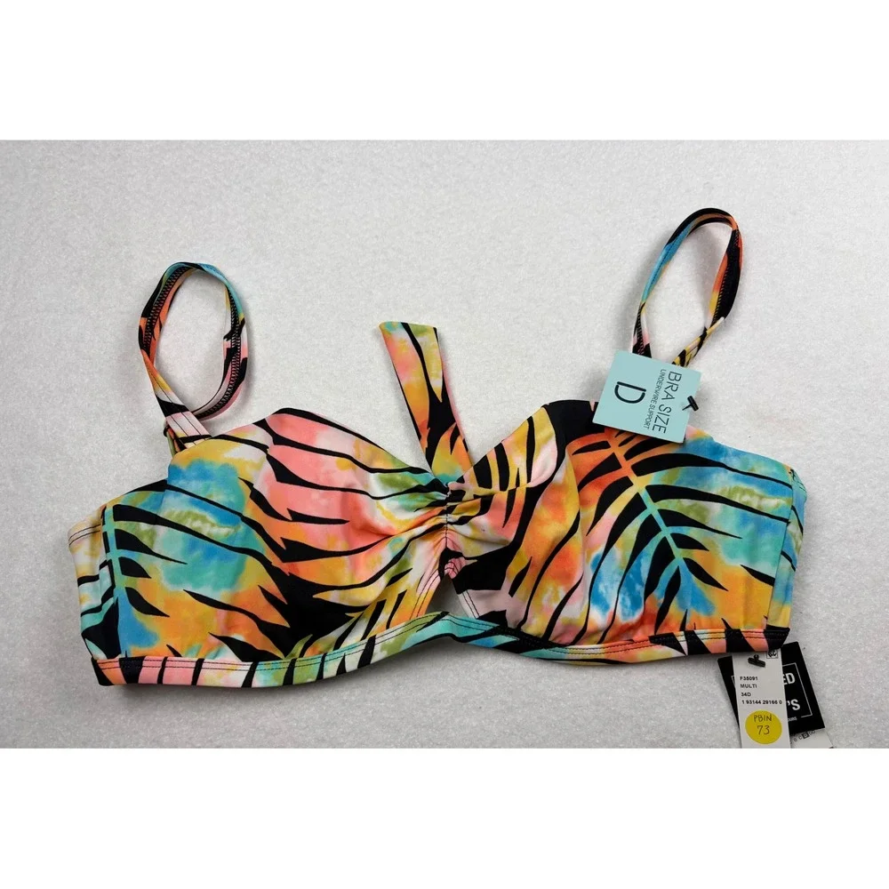 Sundazed Women Tropical Palm Tie Dye Underwire Bikini Top Multi 34D F35091